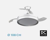 FABRILAMP Ventilador PREMIUM Mandarin 72w 3aspas 48/108D Motor DC Regulable Dimmable intensidad 7200lm 3000-4000-6500k Remoto+memoria+temporizador,6velocidades,Control de aire verano o invierno Incluye 2 tijas y mandos COLOR BLANCO,NEGRO/MADERA Y PLATA - details 1