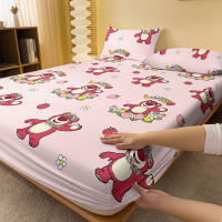 Sábana Ajustada De Poliéster 100% Con Patrón De Oso De Fresa Cartoon Impreso Digitalizado Para Dormitorio Sin Funda De Almohada - details 2