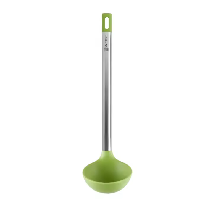 Bra - Cucharón de Cocina Prior, 35 cm, Acero Inoxidable y Silicona Verde, Apto Lavavajillas, Utensilio Cocina, Coger y Servir - 1