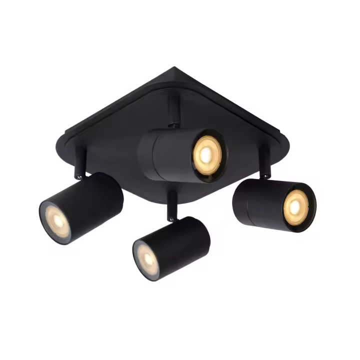 Lucide LENNERT - Foco de techo Baño - LED Regul. - GU10 - 4x5W 3000K - IP44 - Negro - 1
