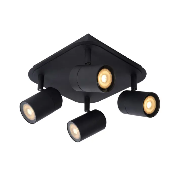 Lucide LENNERT - Foco de techo Baño - LED Regul. - GU10 - 4x5W 3000K - IP44 - Negro - 1