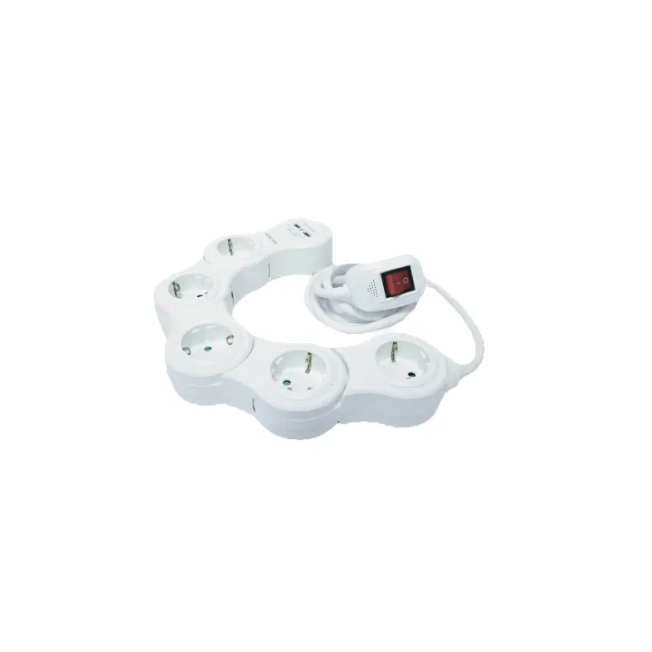 Alargador Plegable 5 Enchufes + 2 Puertos USB | Regleta Flexible con Interruptor | Cable 1.5m 3G 1.5mm² | Máx. 3680W | Ideal para Hogar y Oficina | Diseño Ajustable, Resistente al Calor - Extrastar - 1