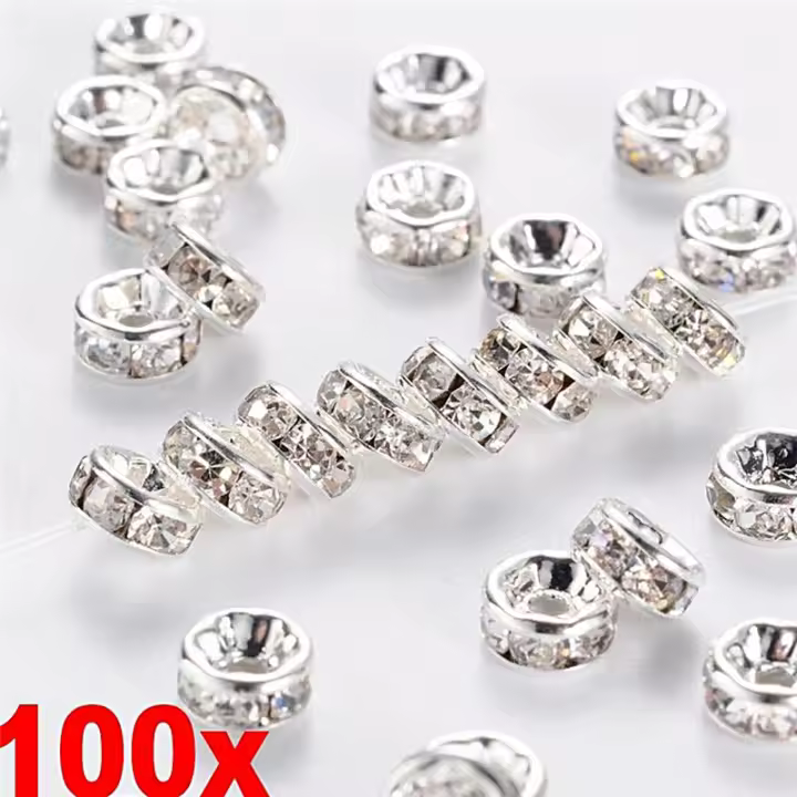 100pcs Cuentas De Cristal Redondas De Color Plata Y Oro De 6/8mm Para Accesorios De Joyería DIY Velishy Sin Metal - 1