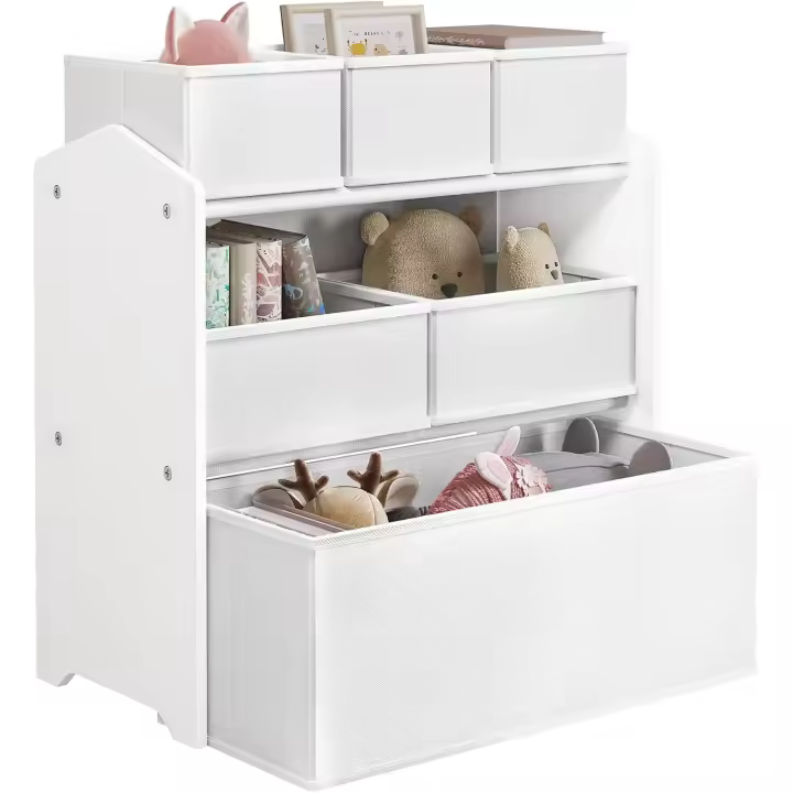 Lestarain Mueble de almacenamiento para habitación infantil de 3 niveles con 6 cajas extraíbles, estantería blanca de MDF con cajas de juguetes de tela no tejida para guardería, escuela, blanco, 63x30x60cm - 1
