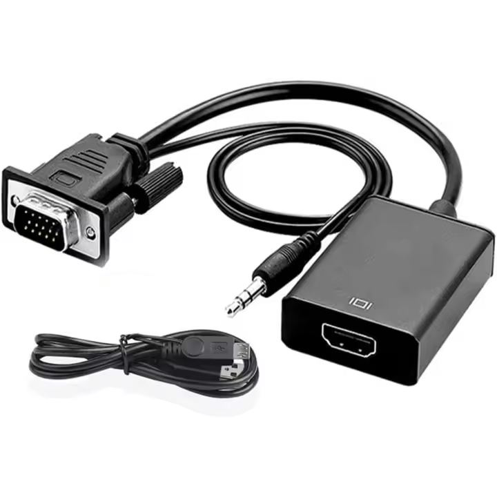 FGNS Adaptador VGA Macho a HDMI Hembra con Cable de Audio de 3,5 mm y Cable de alimentación. Convertidor VGA a HDMI 1080P convertidor para computadora, escritorio, ordenador portátil, PC, monitor, proyector, HDTV con cable de audio - 1