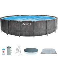INTEX - Piscina desmontable redonda Greywood de hasta 5 metros cm de diámetro, incluye depuradora, tapiz, cobertor y escalera, color gris efecto madera, resistente y duradera, +6 años, 45-60 min, piscinas desmontables grandes, piscinas familiares, premium - details 0