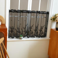 Cortina Corta De Encaje Negro Con Patrón Floral Elegante Valance De Ventana Pastoral Para Cocina Con Bolso De Percha 1 Pieza - details 7