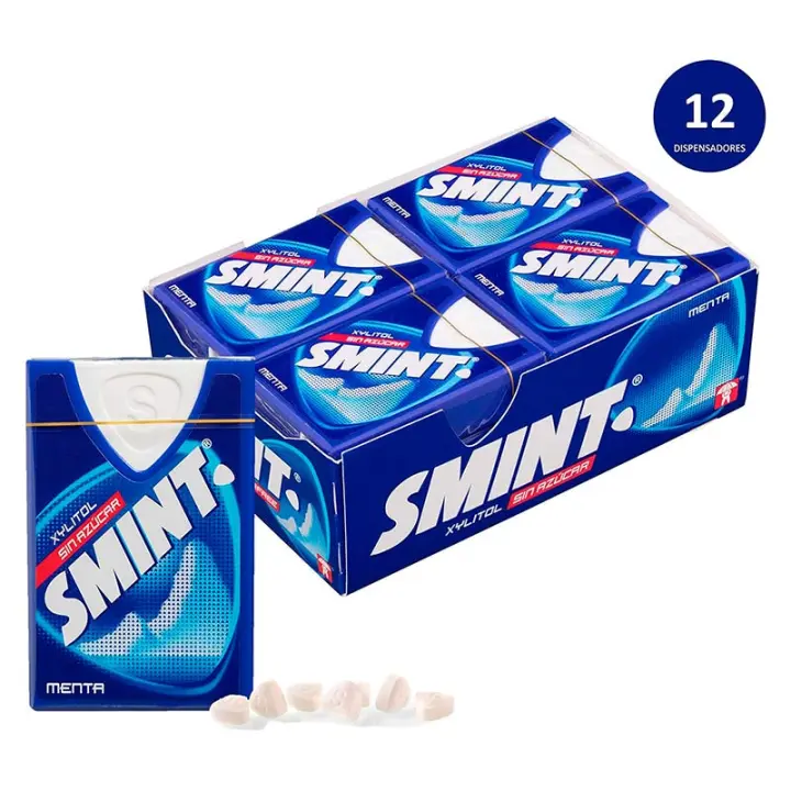 Deliex - Smint Tabs Menta, Caramelo Comprimido Sin Azúcar - 12 o 24 cajitas de Caramelos Smint 8 gr. - 1