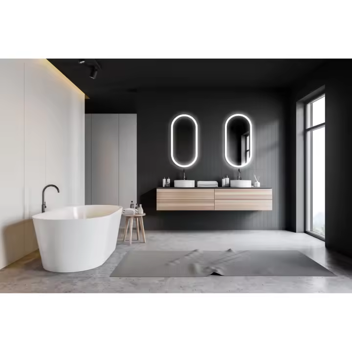 IMEX - Espejo Baño con Luz  Espejo de Baño Grande  Espejo LED Antivaho  Espejo de Pared Eliptico 90x50cm  Serie Canada  Color Traslucido - 1