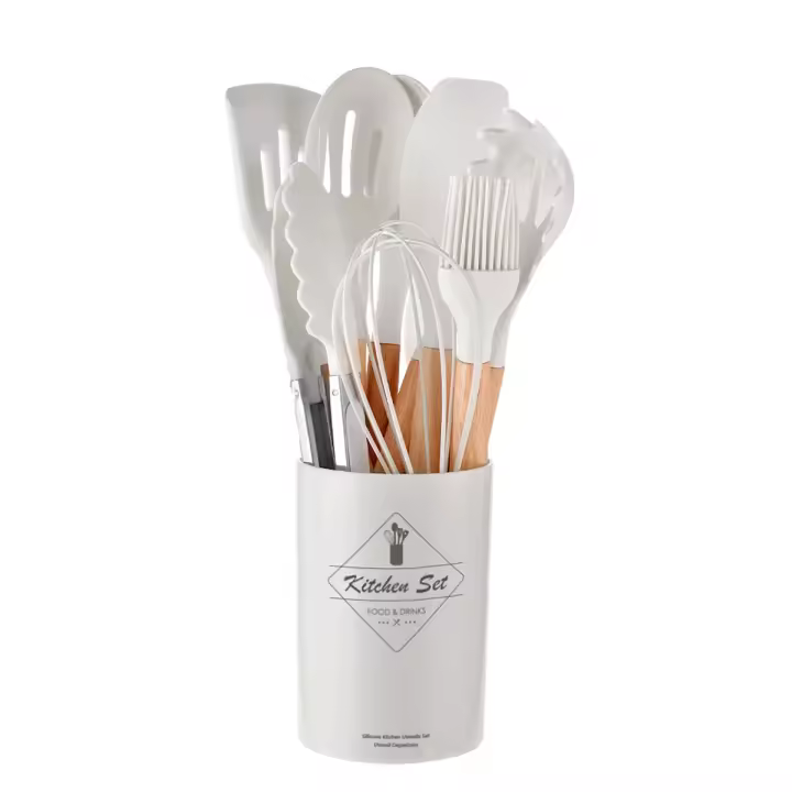 Juego De Utensilios De Cocina De Silicona 12 Piezas Antideslizantes Con Manos De Madera Incluye Shovel Accesorios Especiales Para La Cocina - 1