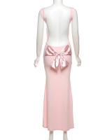 Vestido De Vacaciones Nibber Con Cuello Cuadrado Y Espalda Descubierta Para Mujer Sin Mangas Decorado Con Lazo Vestido Sexy De Fiesta En La Playa Vestido De Cuerpo Entero De Polyester Y Spandex - details 5