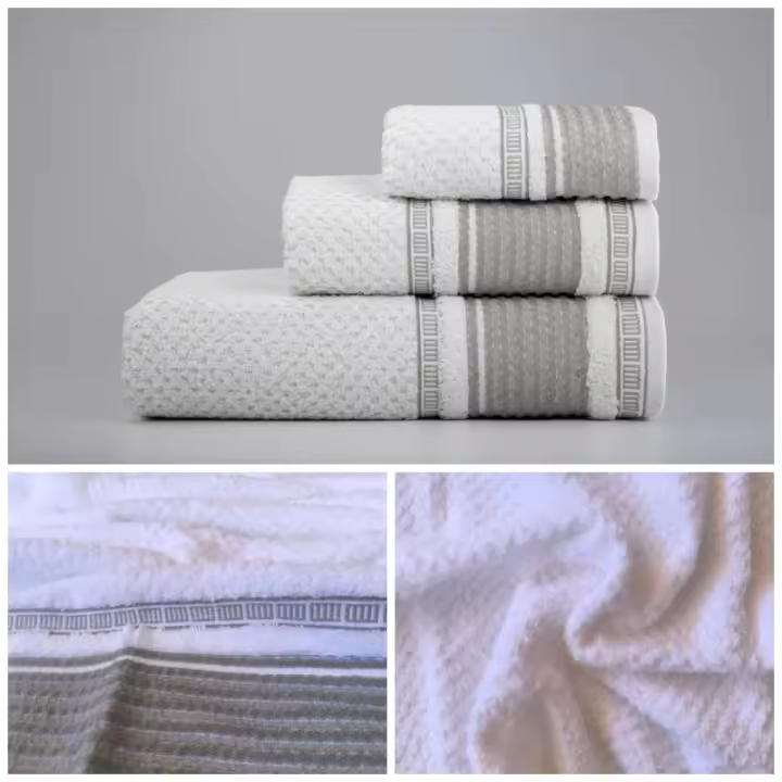 Juegos Toallas de baño algodón Portugués 600g de alta calidad set 3 - Lille en Blanco/Gris gruesas y duraderas | Mercatienda.es - 1