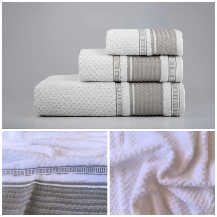 Juegos Toallas de baño algodón Portugués 600g de alta calidad set 3 - Lille en Blanco/Gris gruesas y duraderas | Mercatienda.es - 1