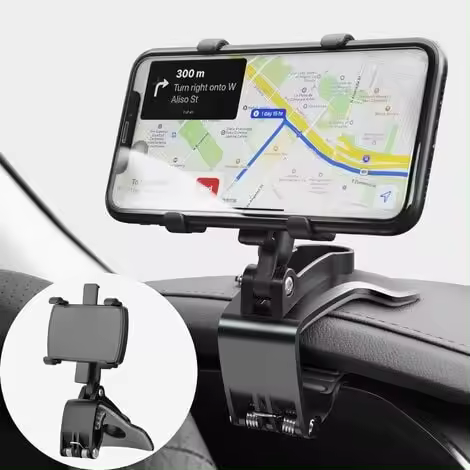 Soporte para teléfono de coche con rotación de 360 grados, para salpicadero y espejo retrovisor, compatible con iPhone, Samsung, Huawei, Nokia, LG y smartphones de 4 a 7 pulgadas (negro) - 1