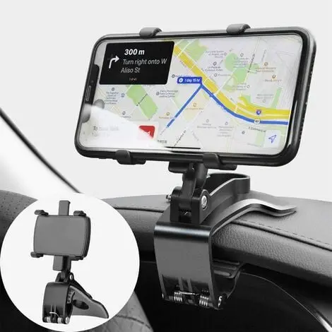 Soporte para teléfono de coche con rotación de 360 grados, para salpicadero y espejo retrovisor, compatible con iPhone, Samsung, Huawei, Nokia, LG y smartphones de 4 a 7 pulgadas (negro) - 1