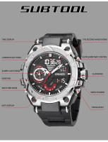 Reloj De Cuarzo Para Hombres SMAEL Con Correa Roja De 50M Resistente Al Agua Alarma Cronógrafo Analógico Y Digital Deportivo - details 7
