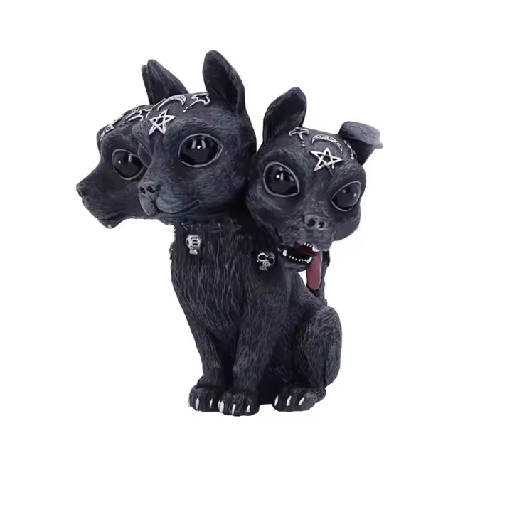Estatuilla De Cerberus En Resina Decorativa Para Escritorio Miniatura De Animal Mitológico Para Halloween Regalo Negro Accesorios Para El Hogar - 1