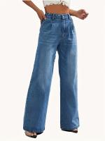 Nuevas Jeans Para Mujer Estilo Europeo Y Americano Color Sólido Pantalones Rectos De Pierna Ancha CasualCompatibles Con Todo - details 2