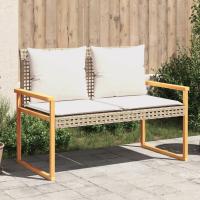 vidaXL Banco de jardín con cojín ratán sintético acacia en color Beige mezcla/Negro | acolchados duraderos para sofás de jardín terraza exterior - details 0