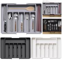 Organizador De Cajón De Cucharas Ajustable En Plástico Para Cocina Divisor De Almacenamiento Para Utensilios Y Cuchillería Estilo Moderno Plateado - details 1