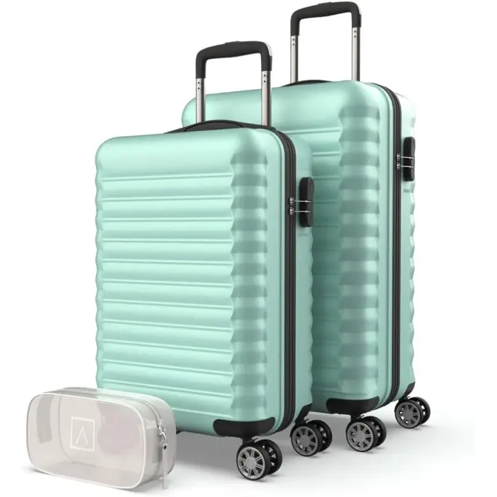Juego de Maletas Rígidas 3pzs. Maleta Cabina 53cm, Maleta Mediana 63cm y Neceser. Set de Maletas de Viaje ABS Eco Friendly, 4 Ruedas Dobles, Resistentes, Ligeras y Seguras (Verde) - 1