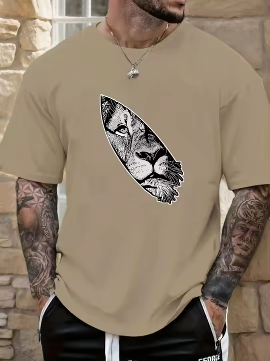 Camiseta Gráfica De Cabeza De León Para Hombre Verano Cómoda Y Transpirable Estilo Casual Sobredimensionada Para El Día - 1