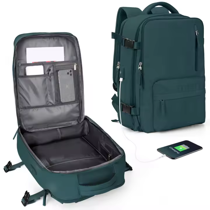 Mochila De Viaje Negocios Con USB Para Hombres Y Mujeres Mochila Antirrobo Con Compartment Para Portátil Aprobada Por Aerolíneas Capacidad De 36-55 Litros Material De Nylon - 1