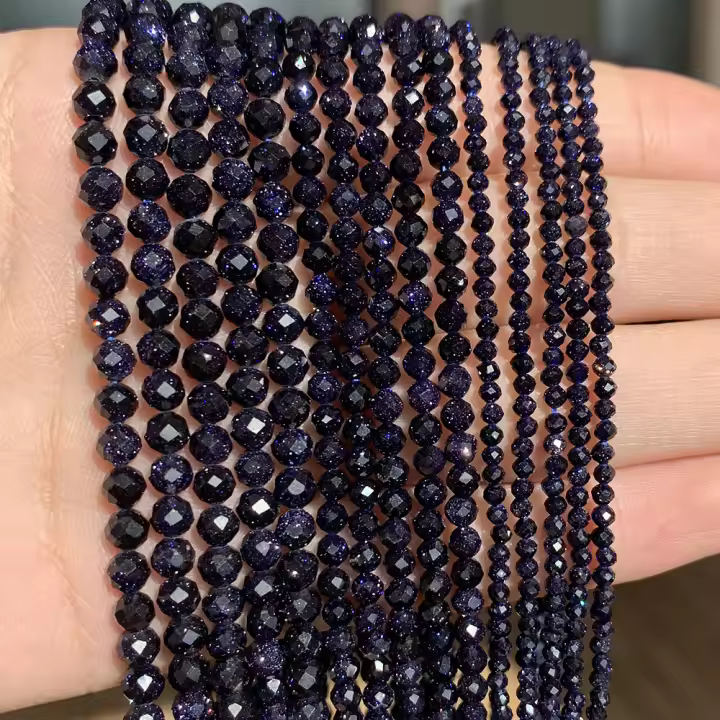 Piedras Preciosas Naturales Azul Sandstone Sapphires 2/3/4mm Facetas Minerales Libres Para Hacer Joyas DIY Regalo Pulseras Pequeñas De 15'' - 1