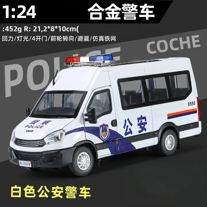 Coche De Policía IVECO a Escala 1:24 De Metal Con Luz Y Sonido Modelo De Coche De Juguete Para Colección Y Regalos Para Niños - 1
