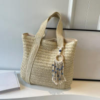 Bolso De Hombro Para Mujer De Paja Tejida De Lujo En Verano Capacidad Grande Casual Con Borla Bolso De Mano De Moda Para Playa Y Viaje - details 11