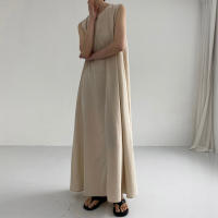 Vestido Maxi De Verano Para Mujer REALEFT 2024 Color Sólido Elegante Con Bolsillos Cintura Suelta Sin Mangas Casual Largo Hasta La Rodilla Material Algodón Y Poliéster - details 11