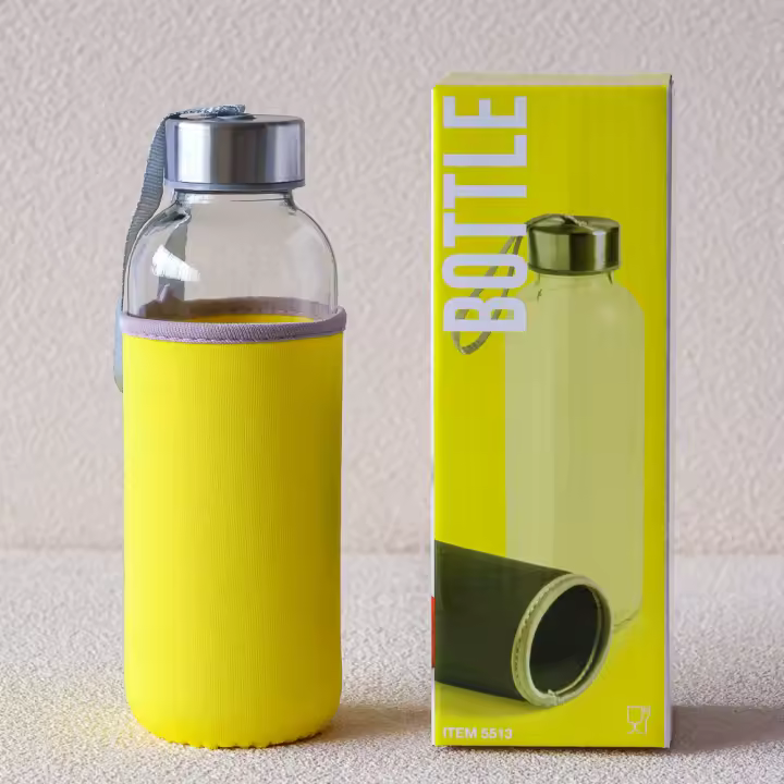 Pack de 6 a 24 unidades de Botellas de agua de cristal, con funda protectora, 8 colores diferentes, Regalos para niños, Detalles comuniones para invitados, Detalles de boda para niños.  Regalantes.com - 1