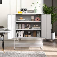 Aparador Metálico, Gabinete de Almacenamiento - 2 Estantes, Gabinete Independiente de Acero, Puerta Magnética, Protección Antiinclinación, Sala de estar, Cocina, Oficina, Blanco, alto 109 cm × Ancho 85 cm × Profundidad 40 cm - details 1