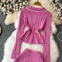 Conjunto De Dos Piezas Para Mujer REALEFT Otoño Invierno Traje De Pista De Correr Polo Collar Suéter Y Falda Skater A-line Nuevo 2024 - details 16