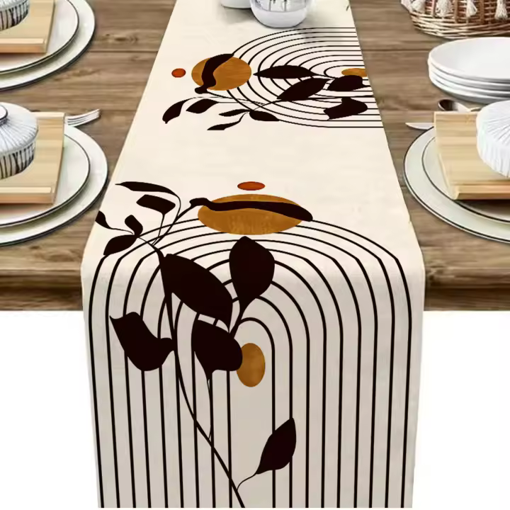 1pc Corredor De Mesa De Lino Bohemia Para Plantas Decoración De Comedor Y Cocina Hogar Hecho De 100% Lino Estilo Simple - 1