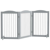 PawHut Barrera de Seguridad para Perros Plegable para Escaleras y Puertas Valla para Perros Pequeños y Medianos de 3 Paneles con Soporte de Pie para Interiores 154x30x80 cm Gris - details 0