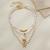 Ingemark 3Pcs/Set Collar De Perla Simulada Bohemio Con Estrella De Mar Y Escalopado Para Mujer Joyería De Cadena Elegante Regalo - details 6