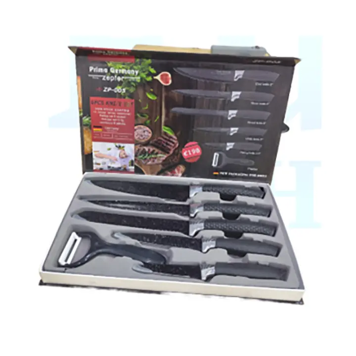 Set de 6 piezas de cuchillosde, cocina en acero inoxidable bañados en cerámica, asa antiadherente con caja de regalo - 1