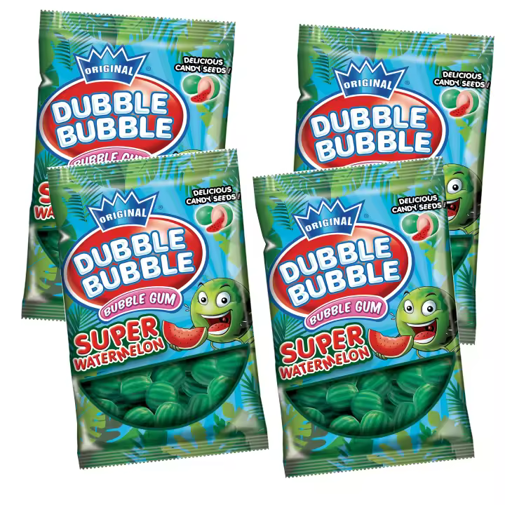 Pack 4 bolsas 85g Dubble Bubble Sandías chicle con sabor y forma de sandia y relleno en el interior - 1