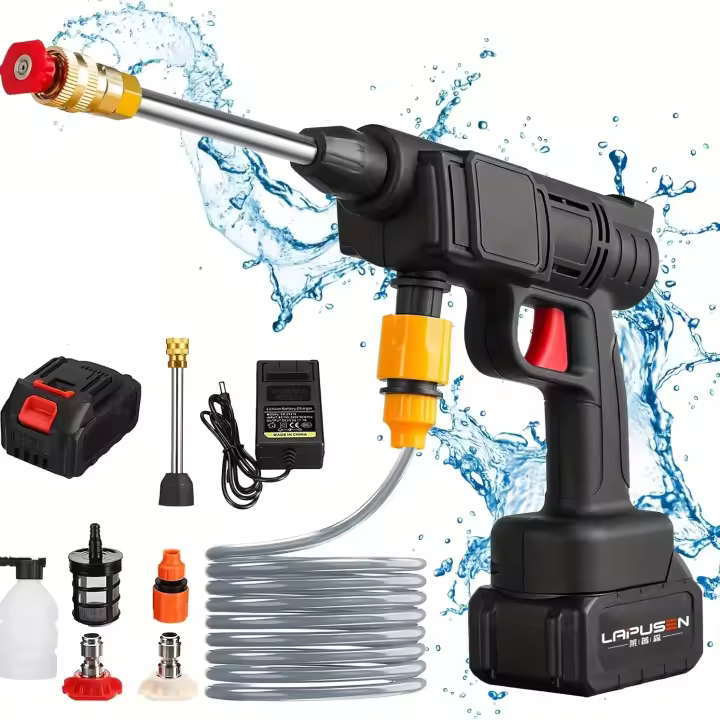 200W 30Bar Pistola de Agua Sin Cable de Alta Presión Para Lavar de Cobre Puro 4 en 1 Boquilla Ajustable Caudal 240L/H Con Jarra de Espuma + Manguera + Filtro Autocebante Conveniente Pistola de Agua Para Coches - 1