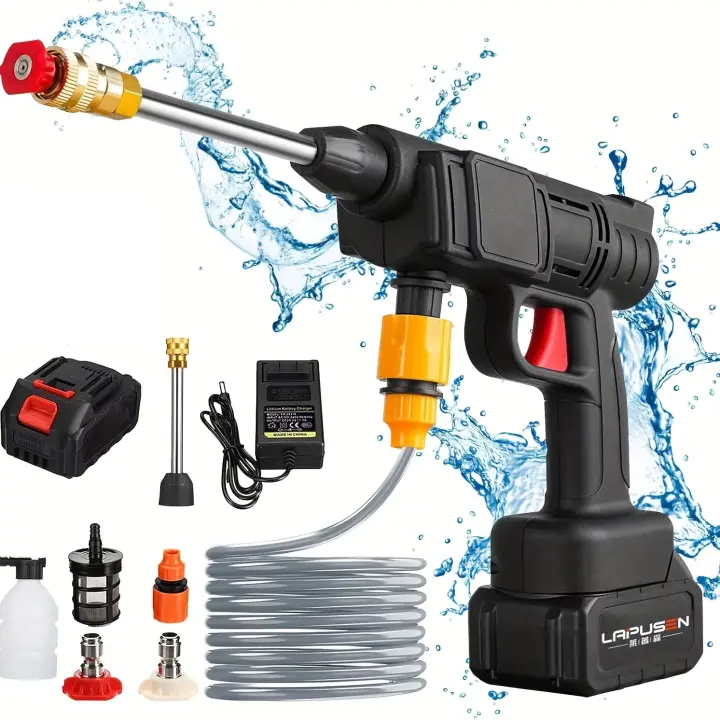 200W 30Bar Pistola de Agua Sin Cable de Alta Presión Para Lavar de Cobre Puro 4 en 1 Boquilla Ajustable Caudal 240L/H Con Jarra de Espuma + Manguera + Filtro Autocebante Conveniente Pistola de Agua Para Coches - 1