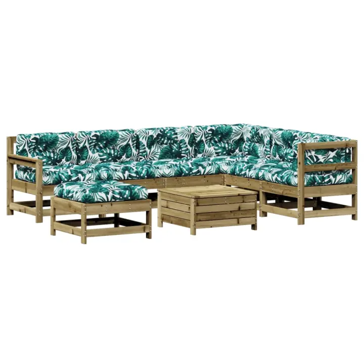 vidaXL Juego de muebles jardín 8 pzas y cojines madera pino impregnada - 1