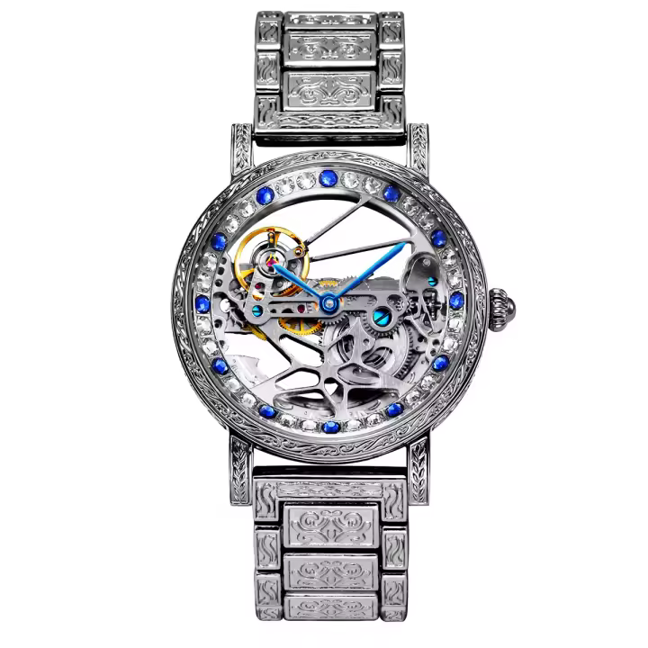 Reloj Mecánico De Lujo Para Hombres Con Correa De Acero Y Estilo Elegante Luz Blanca Grabado En El Eje Completamente Automático Resistente Al Agua - 1