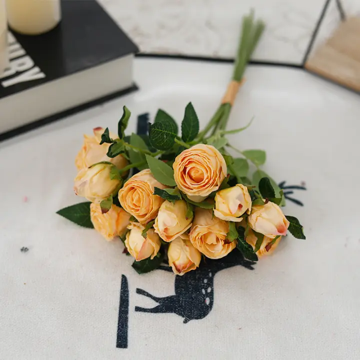 Vaso De Rosa Retro Con Borde Quemado Para Decoración De Hogar Y Bodas Flores Artificiales Para Regalo De Navidad Arreglo Floral DIY Para Jardín - 1