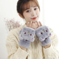 Guantes De Piel De Conejo Y Gato Para Mujer Guantes De Invierno De Plush Cálidos Y Suaves Medio Dedo Flexibles Y Gruesos - details 18