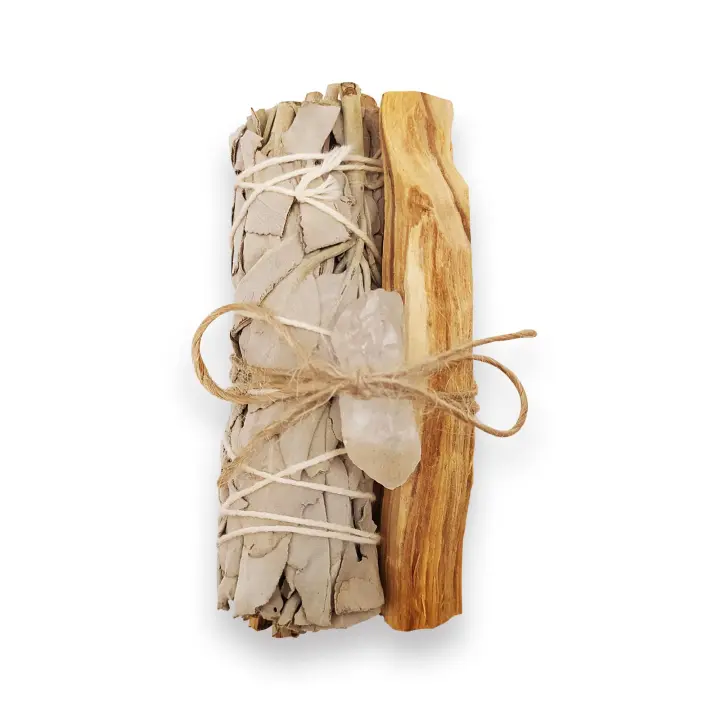 LAMARE Kit Purificación Aura: Purificación Holística - Salvia Blanca - Palo Santo - Cuarzo Blanco – Armonía – Purificación – Kit Limpiador – Equilibro de Energías – Aleja Energía Negativa. - 1