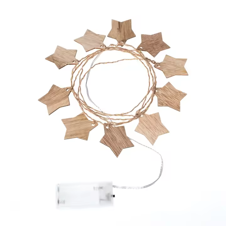Ledkia Guirnalda de Luces LED Estrella Madera con Batería 2,2m 3000K Blanco Cálido - 1