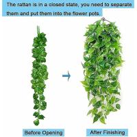 2 plantas artificiales colgantes, 90 cm, hiedra falsa, hojas de Scindapsus verdes colgantes para decoración. - details 2
