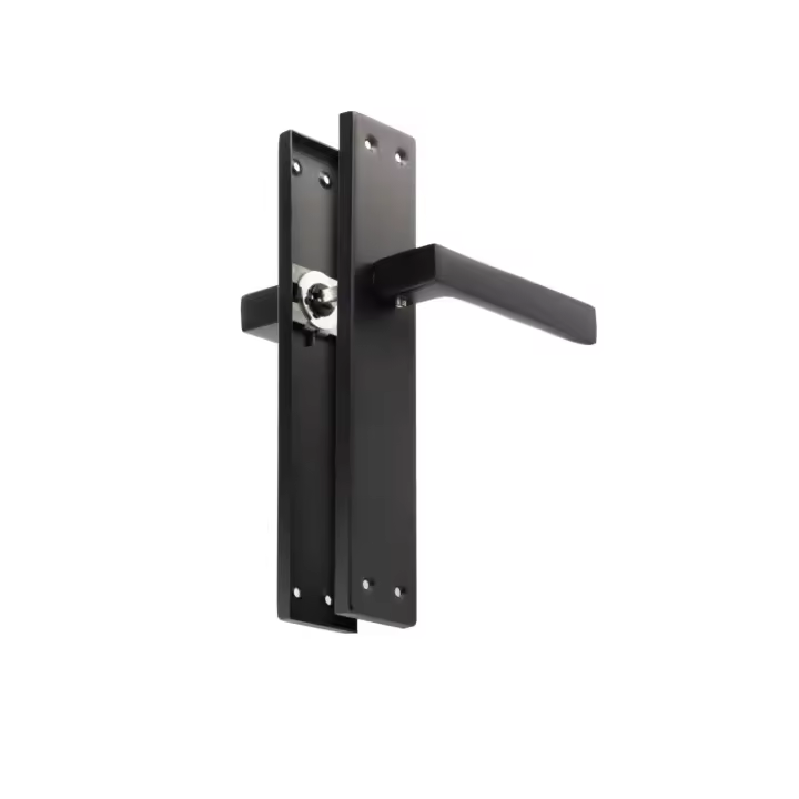 Manetas Puertas Interior Casa - Manillas Puertas Interior Placa Cuadrada 4,5x24,5 cm - Largo Manija 12 cm - Color Negro Mate - Manivelas para Puertas Interior - Material Aluminio Resistente - Diseño Moderno y Elegante - 1