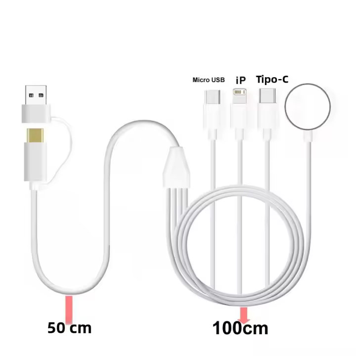 Cable De Carga 6 En 1 Para iPhone 15 14 13 pro Max Y Apple Watch 9 8 7 6 5 4 Ultra Airpods Compatible Con Type-C Y Más - 1